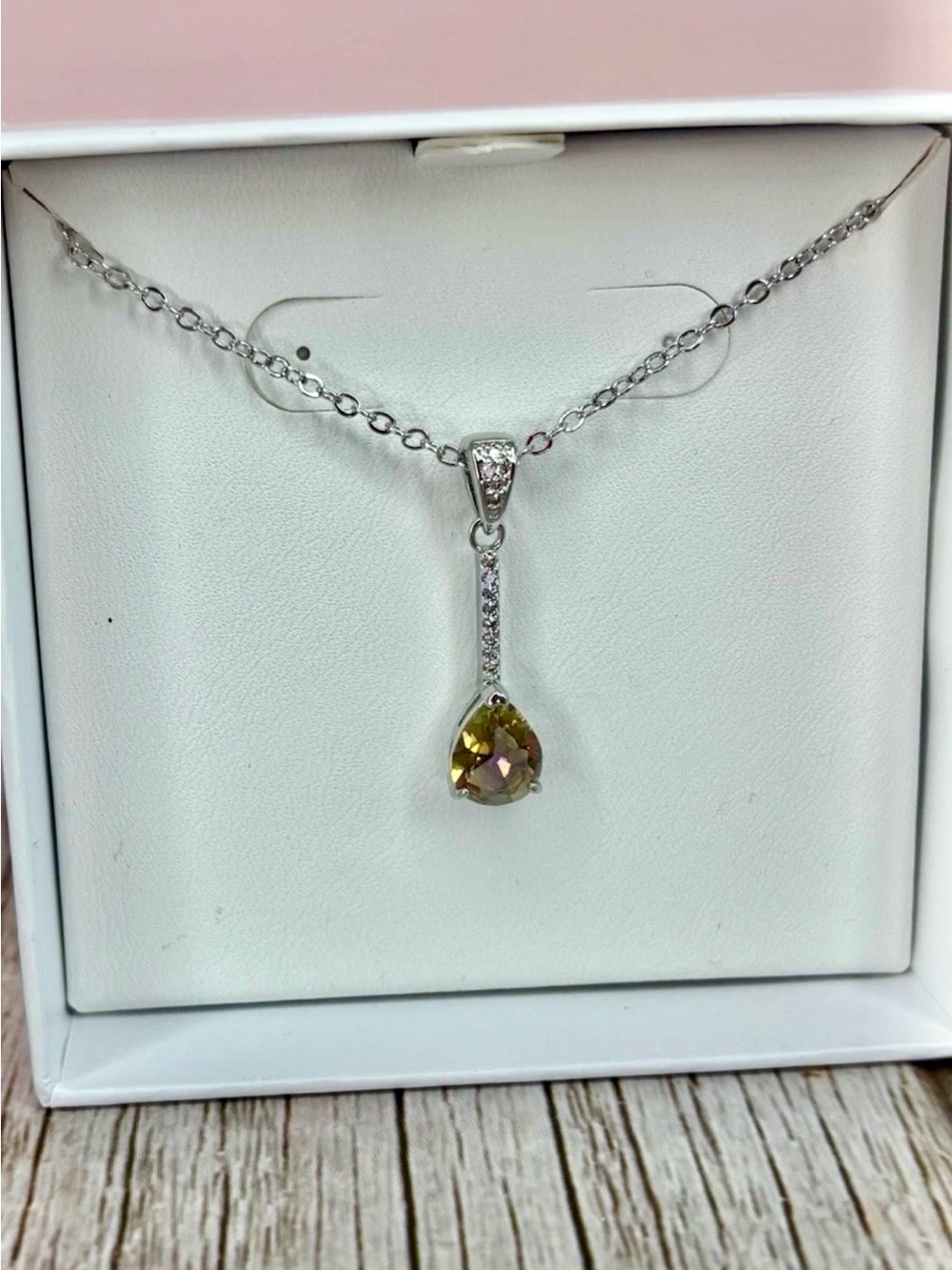 NWT RBP Lab created yellow Rainbow And White Topaz Necklace RBP2628